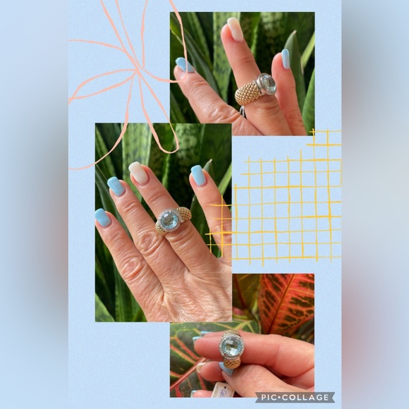 Aquamarine/Diamond S925 Italy gold tone ring - Picture 5 of 15